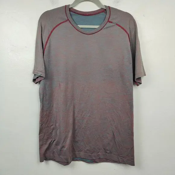 Lululemon Metal Vent Tech Tee Mens Large Red Teal Breathable Mesh Gym FLAWED - Picture 1 of 7